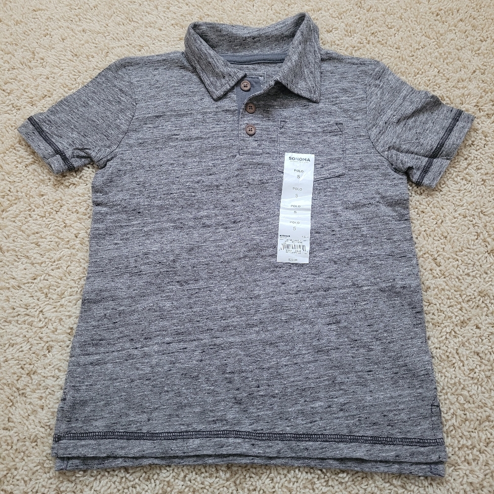 NWT Sonoma The Everyday Polo Gray Boys 5 Preppy Summer Spring Event